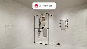 Ścianka prysznicowa do kabiny walk-in z wieszakiem na ręczniki i półeczką - 120 x 200 cm - Czarny mat - BONPERO