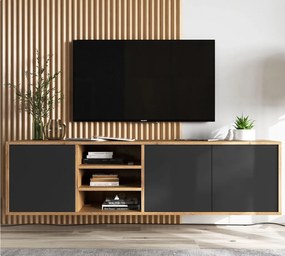 Szafka RTV NILA 2 150 dąb wotan/czarna mat