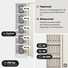 Szafa biurowa metalowa na akta biała/dąb sonoma, 450x1850x400 mm: ALEX Eco Design