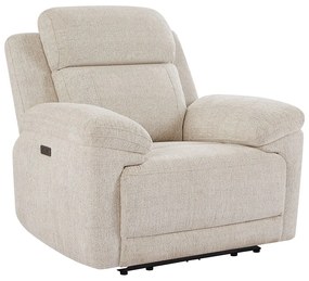 Fotel z elektryczną funkcją relax i beżową melanżową tapicerką - KELUNO