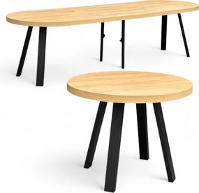 Stół rozkładany EGGER hikora okrągły Ø110/310 cm nogi metalowe V czarne