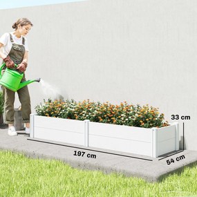 Outsunny Podwyższona Grządka z Tworzywa Sztucznego, Łatwa w Montażu DIY, 197 x 54 x 33 cm, Biała | Aosom PL