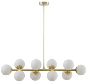 Żyrandol z metalu i białego szkła - 10 kul - dł. 94 x szer. 23 x wys. 88 cm - Złota - SOFIA