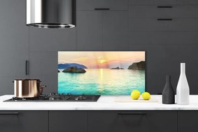 Panel Szklany Słoneczny Blask na Skalistym Brzegu