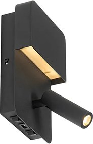 Lampa ścienna czarna w tym LED z USB i lampką do czytania z przełącznikiem - Robin