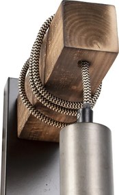 Industrialna lampa ścienna czarna z drewnem - Gallow