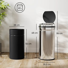 HOMCOM 42 L Kosz z czujnikiem, Automatyczny pojemnik na odpady, Stal nierdzewna kosz kuchenny z czujnikiem podczerwieni, do kuchni, jadalni | Aosom PL