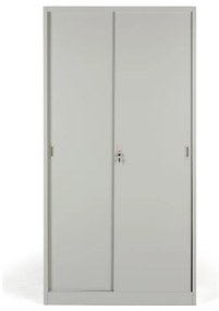 Metalowa szafa z przesuwnymi drzwiami, 4 półki, 1000 x 1990 x 450 mm, jasnoszary