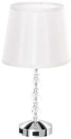 HOMCOM Kristalowa Lampka Stołowa, Dotykowy Przełącznik, Port USB, Ø23x45 cm, Srebrny