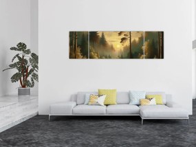 Obraz - Słońce świecące przez las (170x50 cm)