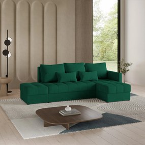 Masseno Narożnik LUMARI z funkcją spania i pojemnikiem na pościel Narozniki L, Rozkładana sofa - Butelkowa zieleń, KRONOS 19