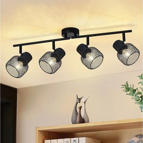 NETTLIFE 4 punkty Max.25W Czarny metalowy sufit 4 żarówki Obrotowe 330° LED E27 Wnętrze do jadalni Kuchnia Sypialnia dziecięca