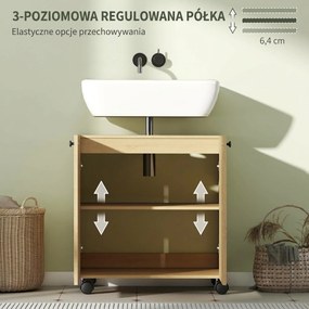 HOMCOM Szafka podumywalkowa do łazienki, 3-stopniowa półka, kółka, drewno