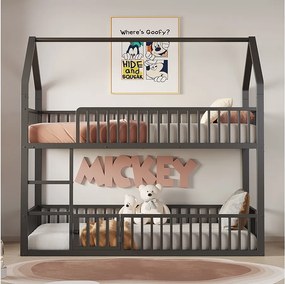 Łóżko piętrowe dla dzieci 90x200 cm ze schodkami i barierkami bezpieczeństwa, czarne – bez materaca