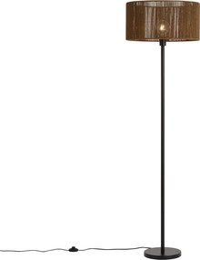 Lampa podłogowa czarna z brązowym abażurem z papierowego sznurka 50/50/25 - Simplo