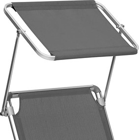 Leżak ogrodowy MALIBU z regulowanym daszkiem, 193x55x31 cm, szary SongmicsHome