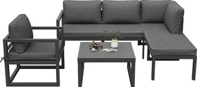 Zestaw mebli ogrodowych z lin, dla 4 osób, narożna kanapa - z galwanizowanej stali, regulowane nogi, ze szkła hartowanego z marmurowym wzorem, szary