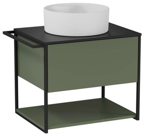 Szafka łazienkowa wisząca zielona loftowa 60 x 45 cm z czarnym blatem o strukturze kamienia VALO