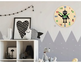 Zegar ścienny cichy do pokoju dziecięcego drewniany nowoczesny robot kolor