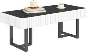 Nowoczesny klasyczny stolik kawowy - 110 x 50,5 x 41 cm - stolik do salonu - blat błyszczący - MDF + płyta wiórowa - biały + czarny