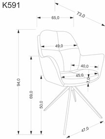 Krzesło do jadalni obrotowe z podłokietnikami brąz beż tkanina K591