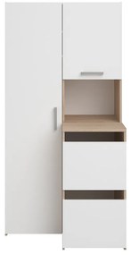 Szafka łazienkowa z szafkami, półkami i słupkiem - Naturalny jasny i biały - szer. 92 x wys. 184 cm - ERKANO