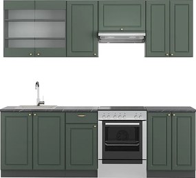 Zabudowa kuchenna zielono-złoty country house/antracytowy 240x46x81.6 fame-line