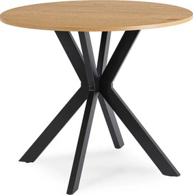 Zestaw Stół Okrągły LAUREN 90 cm Dąb Złoty/Czarny i 4 Krzesła ROBIN Czarne