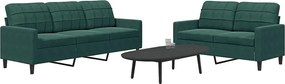 Komplet Sof 2 i 3 Miejsca w Ciemnozielonym Aksamicie z Poduszkami - Wygodny i Solidny