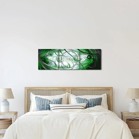 Zielony abstrakcyjny obraz (z zegarem) (90x30 cm)