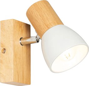 Rustykalna lampa ścienna drewniana z białym regulowanym - Thorin
