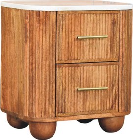 Artisan Furniture Szafka nocna Unurorun z litego drewna z marmurowym blatem, 2 szuflady, biała i brązowa