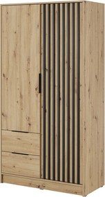 Szafa otwierana 100 cm Fioro - dwudrzwiowa szafa z lamelami, 2 szuflady - dąb Artisan