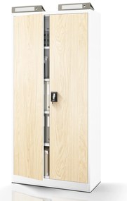 Szafa na dokumenty biurowa metalowa biała/ dąb sonoma: Eco Design JAN H, 900 x 1950 x 400 mm