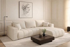 Narożnik z funkcją spania i pojemnikiem MILO PREMIUM, tkanina Wind, Ecru, Prawy