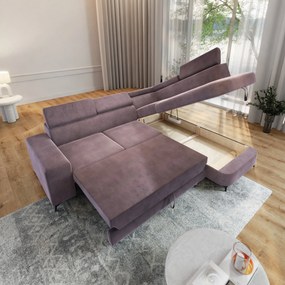 Masseno Narożnik ALVORO z funkcją spania i pojemnikiem na pościel Narozniki L, Rozkładana sofa - Wrzosowy, MONOLITH 62