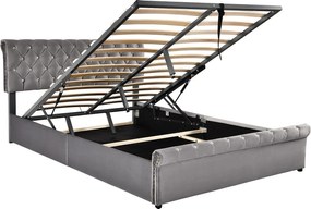 Łóżko z tapicerowanym stelażem 140x200cm - materiał aksamitny - regulowane wezgłowie - Szare