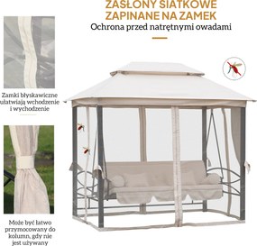 Outsunny huśtawka ogrodowa z dachem i ściankami bocznymi 3-osobowa beżowa przestronna 256x172x248cm | Aosom PL