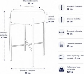 Hoker Pola krzesło barowe podstawa metalowa Tkanina Welur : Kolor Stelaża - Złoty, Kolor tkaniny - VELVET - MG15, Typ tkaniny - Velvet