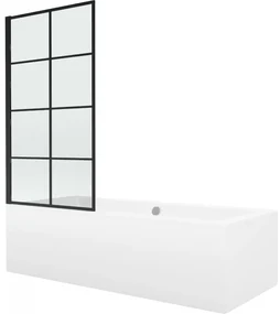 Mexen Cube wanna prostokątna 180 x 80 cm z obudową i parawanem 1-skrzydłowym 70 cm, czarny wzór fix - 550518080X9307007077
