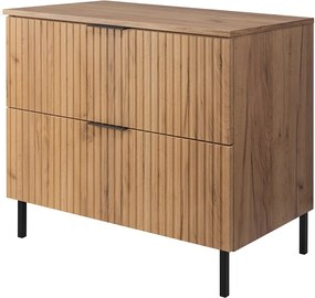 Szafka pod umywalkę, dąb Craft, 80 x 77 x 46 cm, czarny uchwyt, czarne nogi + blat