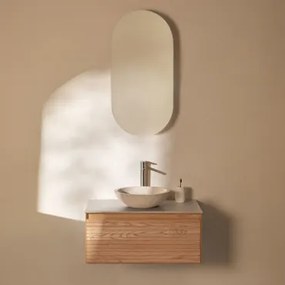 Zestaw Wiszących Mebli Łazienkowych Z Drewna Jesionowego Tedrik Popielaty Brąz & Cement Okrągły Biały Ø40 Cm - Sklum