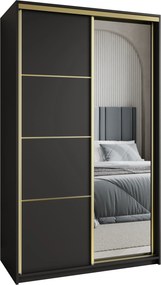 Szafa Przesuwna VARO 120 cm z Lustrem Szafa Dwudrzwiowa z Szufladami Czarna / Złote Profile