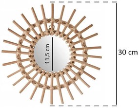 Lustro w wiklinowej ramie, kształt słońca, Ø 30 cm