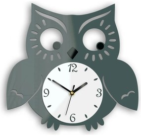Zegar ścienny akrylowy do pokoju dziecięcego sowa szary cichy mechanizm