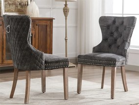 Zestaw 2 aksamitnych krzeseł - nogi z litego drewna - szary