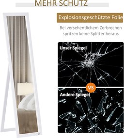 Pełnowymiarowe lustro HOMCOM, wolnostojące, montowane na ścianie, rama MDF, 37 x 37 x 154 cm, Białe