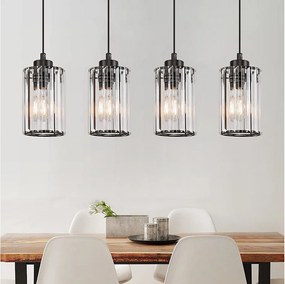 NETTLIFE Nowoczesna czarna kryształowa lampa wisząca nad stół jadalny 4 płomienie E27