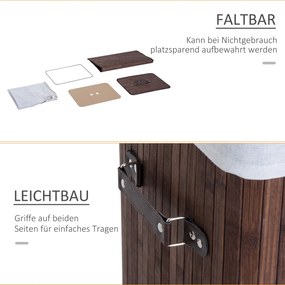 HOMCOM Kosz na Bieliznę Bambusowy z Pokrywą i Wnętrzem z Tkaniny 72L Składany Szary Idealny do Przechowywania | Aosom PL