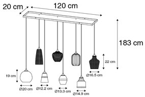 Lampa wisząca art deco czarna z przydymionym szkłem 8 lamp - Hanne ArtDeco Oswietlenie wewnetrzne